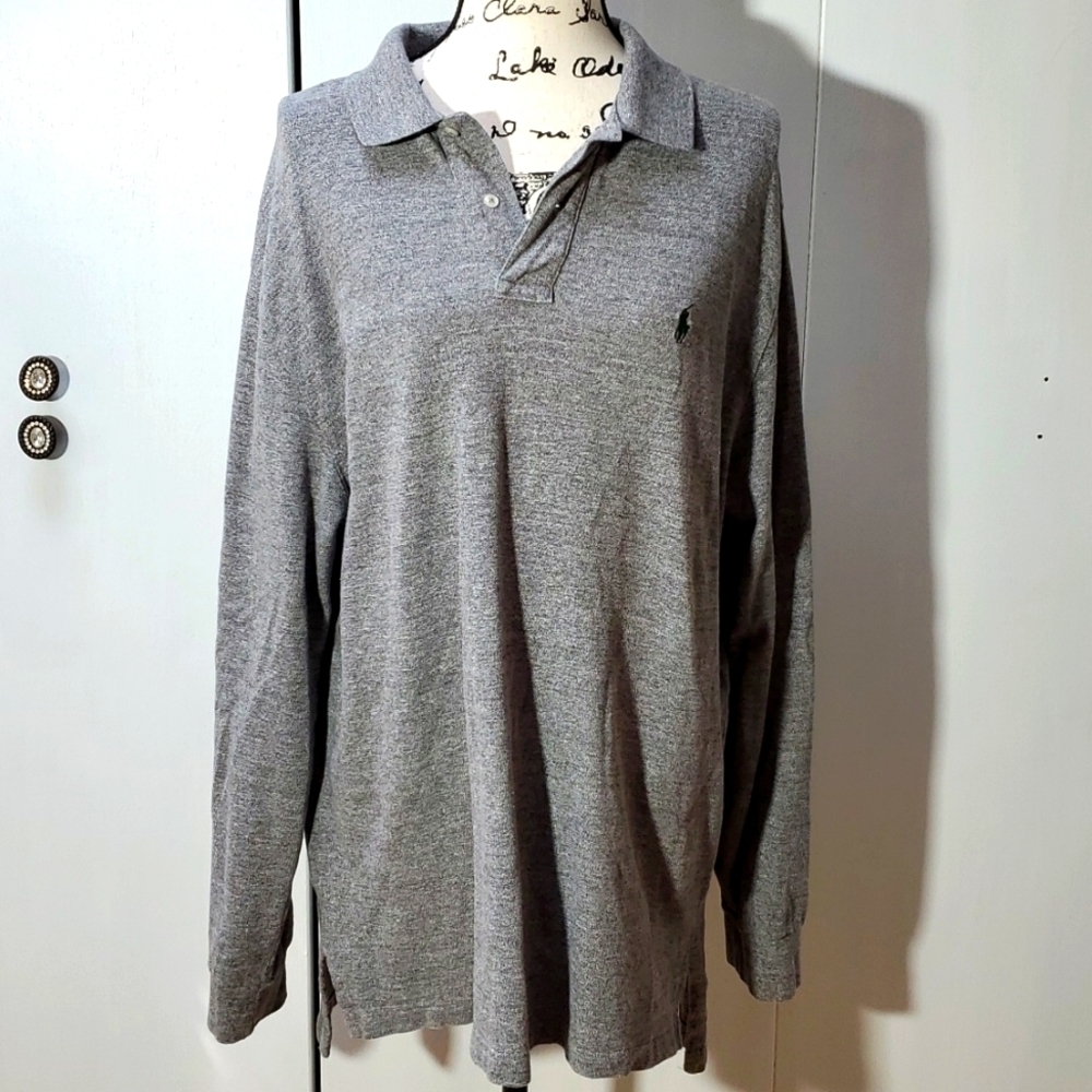 Polo Ralph Lauren|Mens Gray Long Sleeve Preppy Polo Soft Pony Logo Relaxed Sz.XL